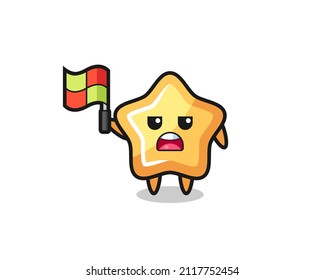 star character as line judge putting the flag up , cute style design for t shirt, sticker, logo element