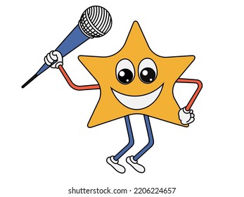 Star character with a microphone.	