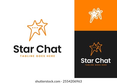 Star with chat logo design concept template vector symbol illustration