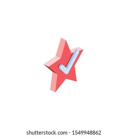 Star checkmark. Vector 3d isometric, color web icon, new flat style. Creative illustration design, idea for infographics.