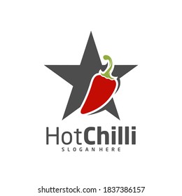 Plantilla vectorial de diseño de logotipo Star Chili, Ilustración de chile rojo, icono de símbolo