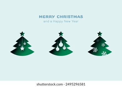 Star, Christmas Ball and Snowflake on Christmas Tree. Winter and Merry christmas element in paper cut style. Vector illustration.