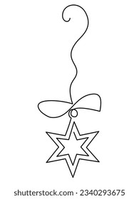 Star Christmas decoration hand drawn one line. Christmas card. Christmas theme. Continuous one line drawing. Vector illustration