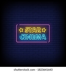 Star Cinema Neon Signs Style Text Vector