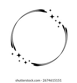Star Circle Border. Circle star border frame. Sparkle circle frame. Wreath round stardust border for party, birthday decor design. Laurel frame with cosmic glitter shine.