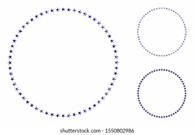 Star circle composition of abrupt parts in variable sizes and color tints, based on star circle icon. Vector humpy parts are grouped into collage. Star circle icons collage with dotted pattern.