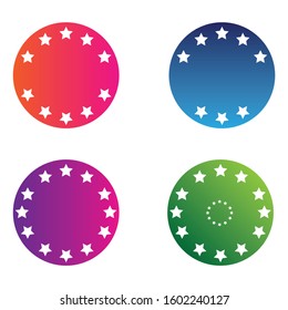 Star and circle design. Pink, orange, green, blue and purple colors.