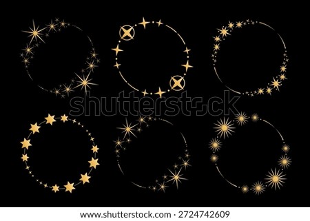 Star circle frame collection. Golden stars wreath set. Round stardust border