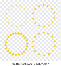 Star circle frame set. Wreath round stardust border for party, birthday decor design. Laurel frame with, cosmic glitter shine. Isolated black flat vector illustration.