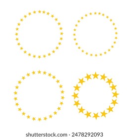 Star circle frame set. Wreath round stardust border for party, birthday decor design. Laurel frame with, cosmic glitter shine. Isolated black flat vector illustration.