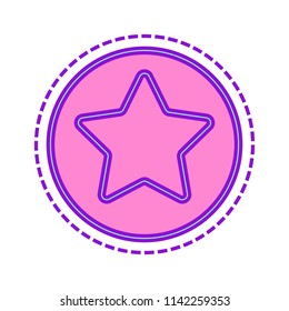 star in circle icon. Colored sketch with dotted border on white background