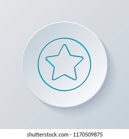 star in circle icon. Cut circle with gray and blue layers. Paper style