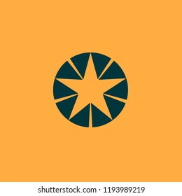 Star in circle icon. Round green button with a Christmas or New Year festive gold star. Winter symbol. Simple vector sign illustration in a modern style for your design.