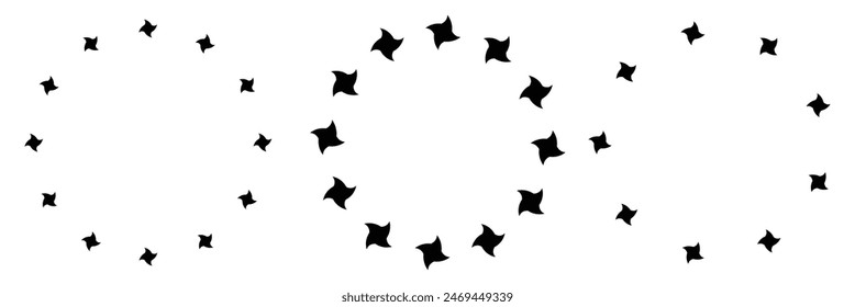  Icono de estrella en círculo. Marco de estrellas aisladas sobre fondo blanco. Abstractas patrón decorativo. Círculo con icono de estrella negra. ILUSTRACIÓN VECTORIAL .