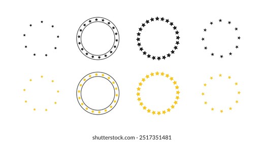 Star in circle icon set. Frame from stars isolated on white background. Abstract decorative pattern.