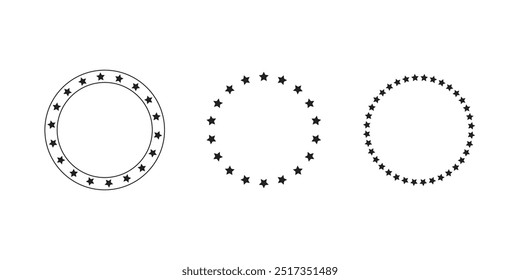 Star in circle icon set. Frame from stars isolated on white background. Abstract decorative pattern.