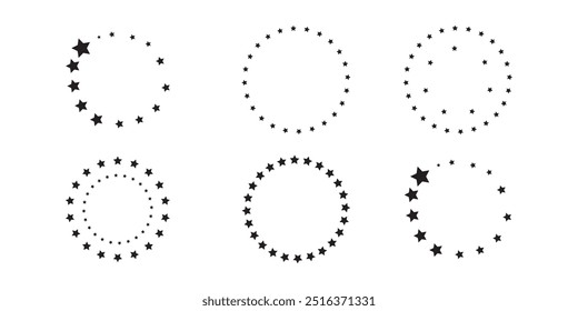 Star in circle icon set. Vector image - black stars circle set on white background. 