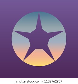 Star in circle icon. Vector. Evening gradient icon at violet background.