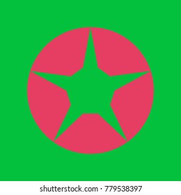 Star in circle icon. Vector. Paradise pink icon on dark pastel green background.