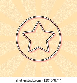 star in circle icon. Vintage retro typography with offset printing effect. Dots poster with comics pop art background