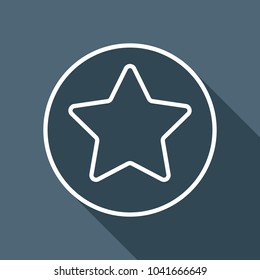 star in circle icon. White flat icon with long shadow on background