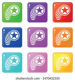 Star in circle icons set 9 color collection isolated on white for any design