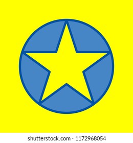 Star in circle illustration. Vector. Office style blue icon at yellow background.