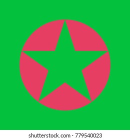 Star in circle illustration. Vector. Paradise pink icon on dark pastel green background.