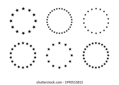 star in circle isolated on white background vector illustration. stars in round circular emblem around center.