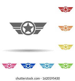 Star in a circle in multi color style icon. Simple glyph, flat vector of army icons for ui and ux, website or mobile application