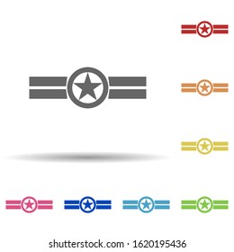 Star in a circle in multi color style icon. Simple glyph, flat vector of army icons for ui and ux, website or mobile application