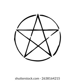 Star in a circle, pentagram. Black outline on a white background. Isolated symbol