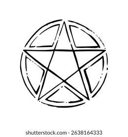 Star in a circle, pentagram. Black outline on a white background. Isolated symbol
