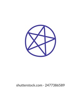 Star in circle pentagram, demon star icon. Symbol of magic, esoteric and occultism. Witchcraft magic ritual sign. Magical antique rounded Wicca amulet. Vector blue outline illustration isolated