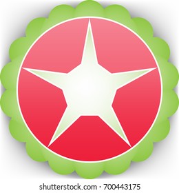 Star in circle vector icon. Vector. Pinkish icon with white contour on green background which similar to flower.
