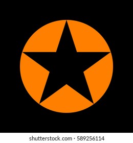 Star in circle vector illustration. Vector. Orange icon on black background. Fire.