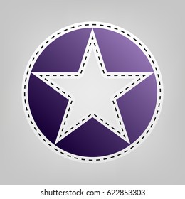 Star in circle vector illustration. Vector. Violet icon with outline for cutting out at gray background.