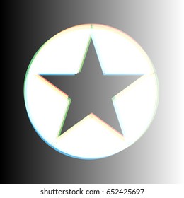 Star in circle vector illustration. Vector. White icon with colored contours on gradient background.