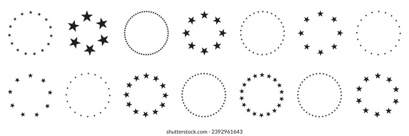 Star circle vector. Stars of various sizes arranged in a circle.Round frames with stars for badge, emblem and seal. Round star border. Vector illustration