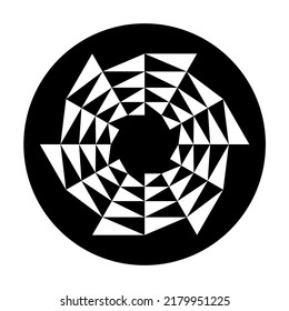 Star with circular triangle pattern in a black circle. White triangles forming a circular saw blade shape, appearing to move counterclockwise. Modeled on a crop circle pattern found at Barbury Castle. svg