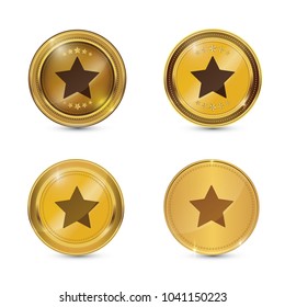 Star Circular Vector Gold Web Icon Button Set