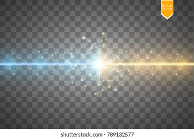 Star clash and explosion light effect, neon shining laser collision surrounded by stardust on transparent background. Expressive illustration, technical innovation, shocking news or invention symbol.