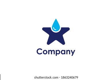 Logo de Star Clean. Icono de estrella de forma azul con combinación de caída de agua aislada en fondo blanco. Usable para logotipos de empresas y marcas. Elemento de plantilla de diseño de logotipo de vectores planos.