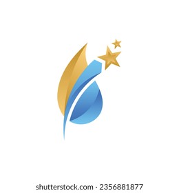 Logo de Star Clean. Icono de estrella de forma dorada con combinación de caída de agua aislada en fondo blanco.