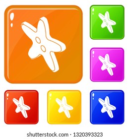 Star clothes button icons set collection vector 6 color isolated on white background