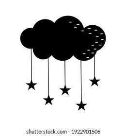 Star cloud, cloud, black stencil, silhouette, vector illustration in flat style, design, decoration, print, icon
