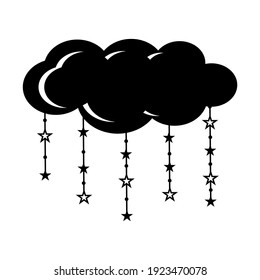 Nube estelar, nube, esténcil negro, silueta, ilustración vectorial en estilo plano, diseño, decoración, impresión, icono