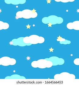 star, cloud and blue sky seamless background vector