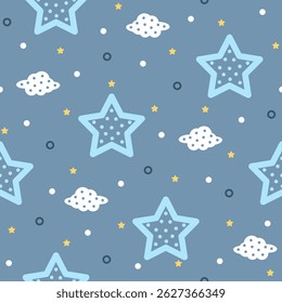 Star with cloud hand drawn, seamless design for print on fabric and other uses.