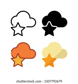 Star cloud icon. With outline, glyph, filled outline and flat style